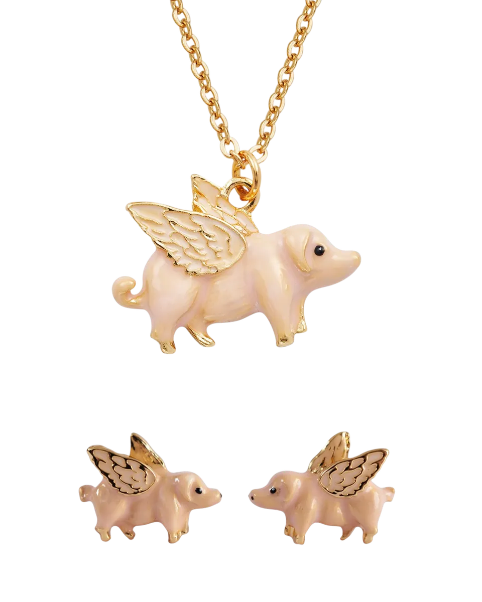 fable-england-flying-pig-halskette-ohrringe-schmuckset-gold image 1
