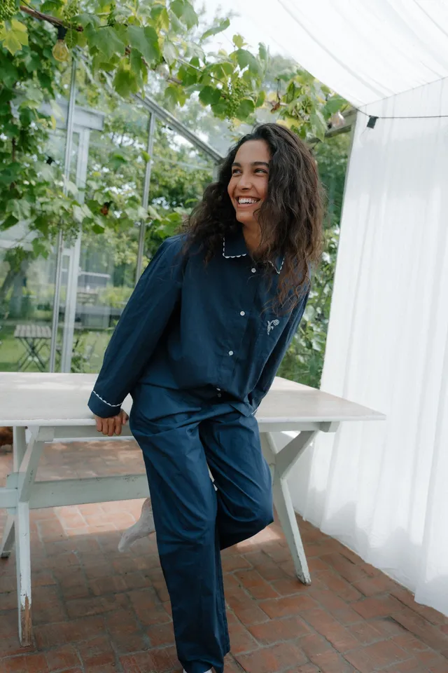 becks-ndergaard-homewear-scallop-pyjamas-pyjamahemd-navy-blue-bio-baumwolle image 1